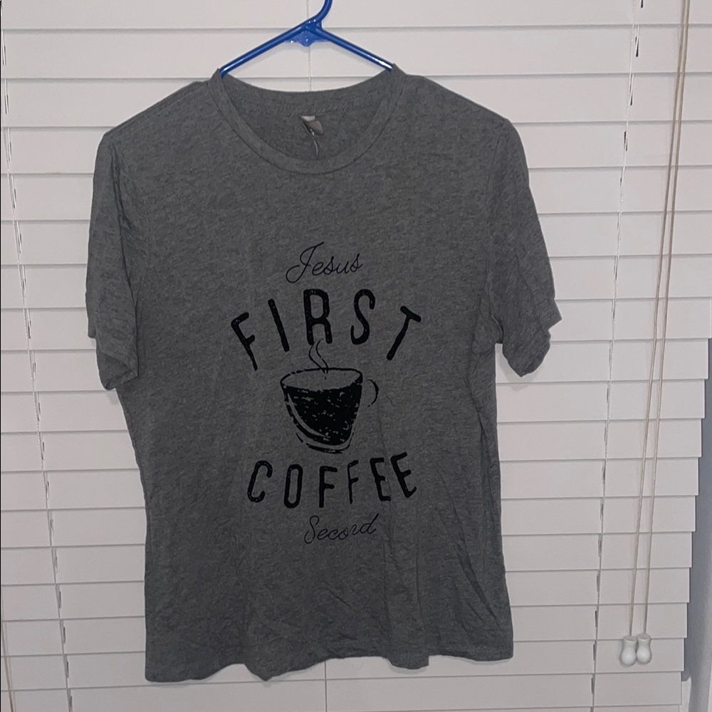 Gray Graphic Tee - First Coffee Design